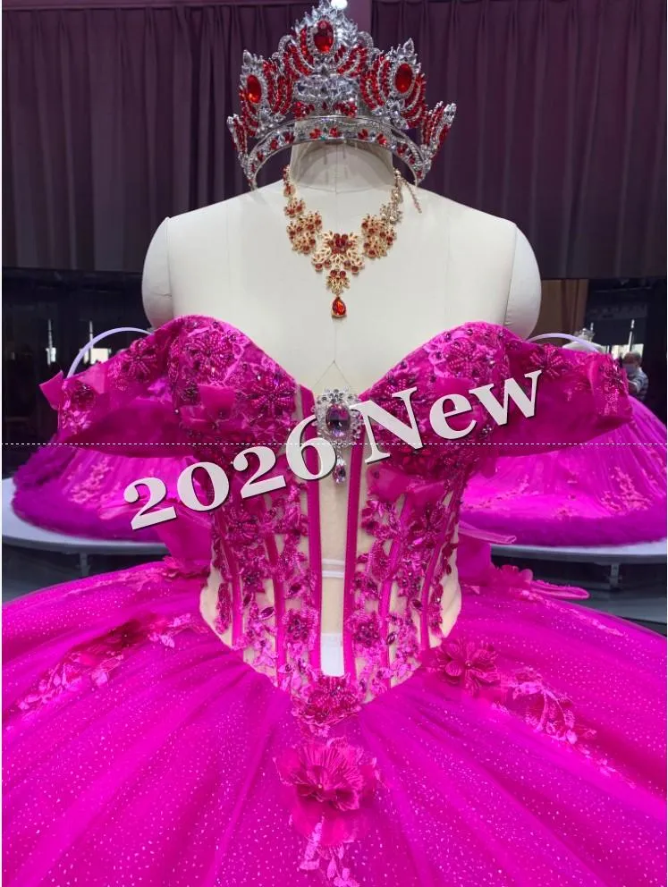 Fuchsia Off Shoulder Quinceanera Dress