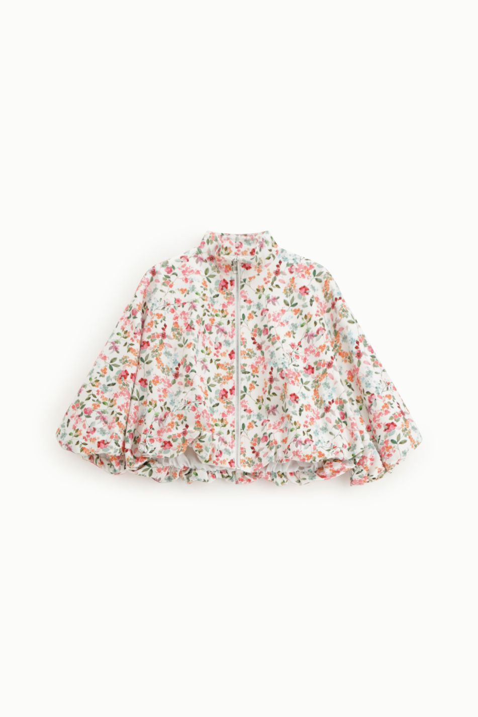 SHORT BOMBER JACKET WITH FLORAL PRINT AND ZIP CLOSURE