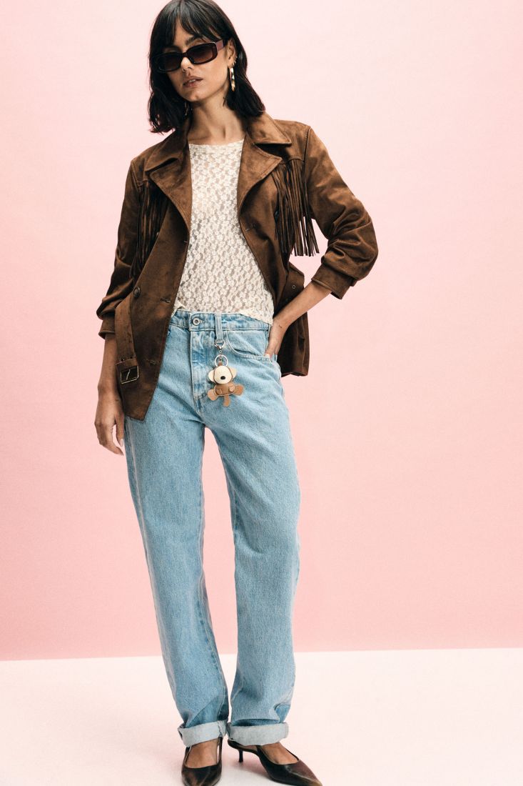 JEANS STRAIGHT-LEG HIGH-RISE FIVE-POCKET DESIGN - BLU DENIM