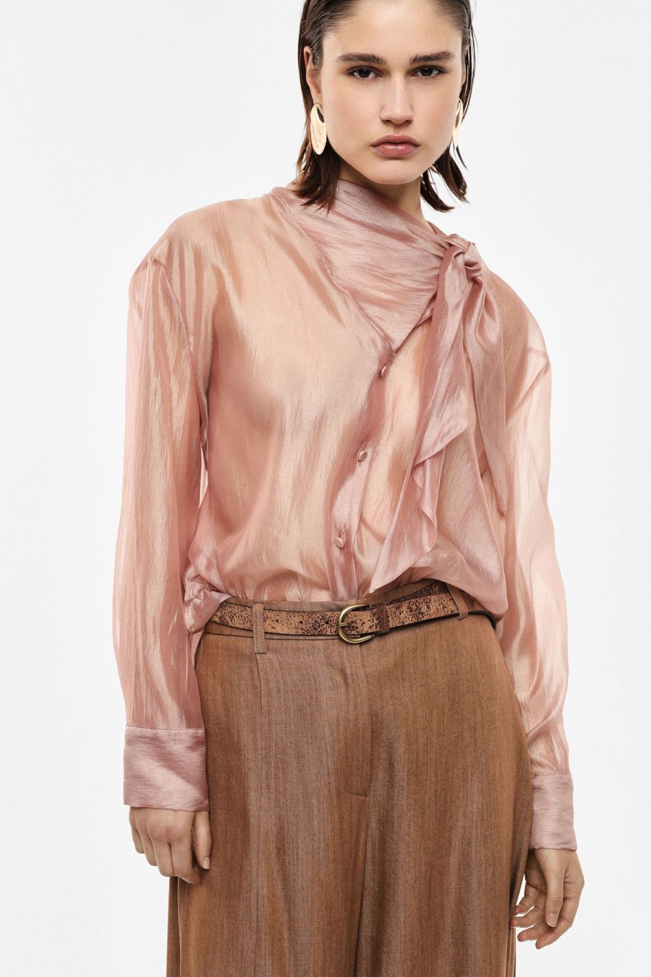 SHIRT SHEER WITH LONG SLEEVES AND TIE DETAIL