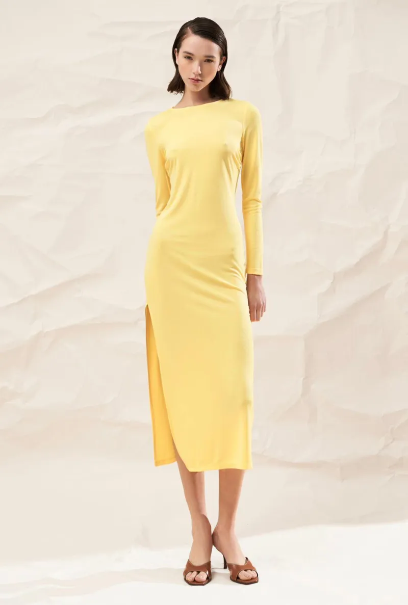 MIDI DRESS WITH A SIDE SLIT AND OPEN-BACK TIE DETAIL