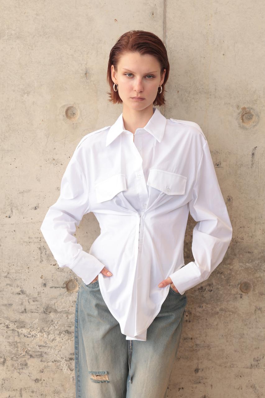 WHITE SHIRT FEATURING A STRUCTURED CORSET-INSPIRED WAIST