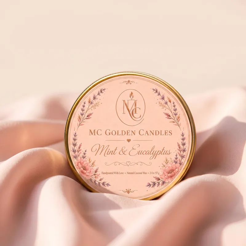 MC Golden Candles Mint & Eucalyptus Natural Coconut Wax Tin Candle – 2 oz / 57 g
