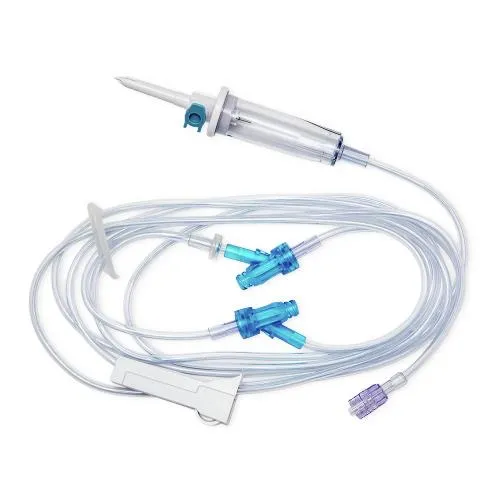  IV Admin Set, (15 drops/mL) Universal Spike, Roller & Slide Clamp, Backcheck Valve, Needle-Free Access Ports 87″ & 14″ Above D