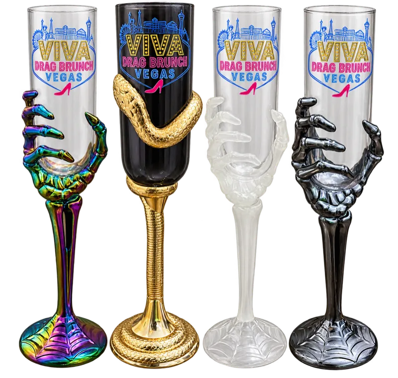 Viva Drag Brunch Vegas Skeleton Hand Champagne Flute
