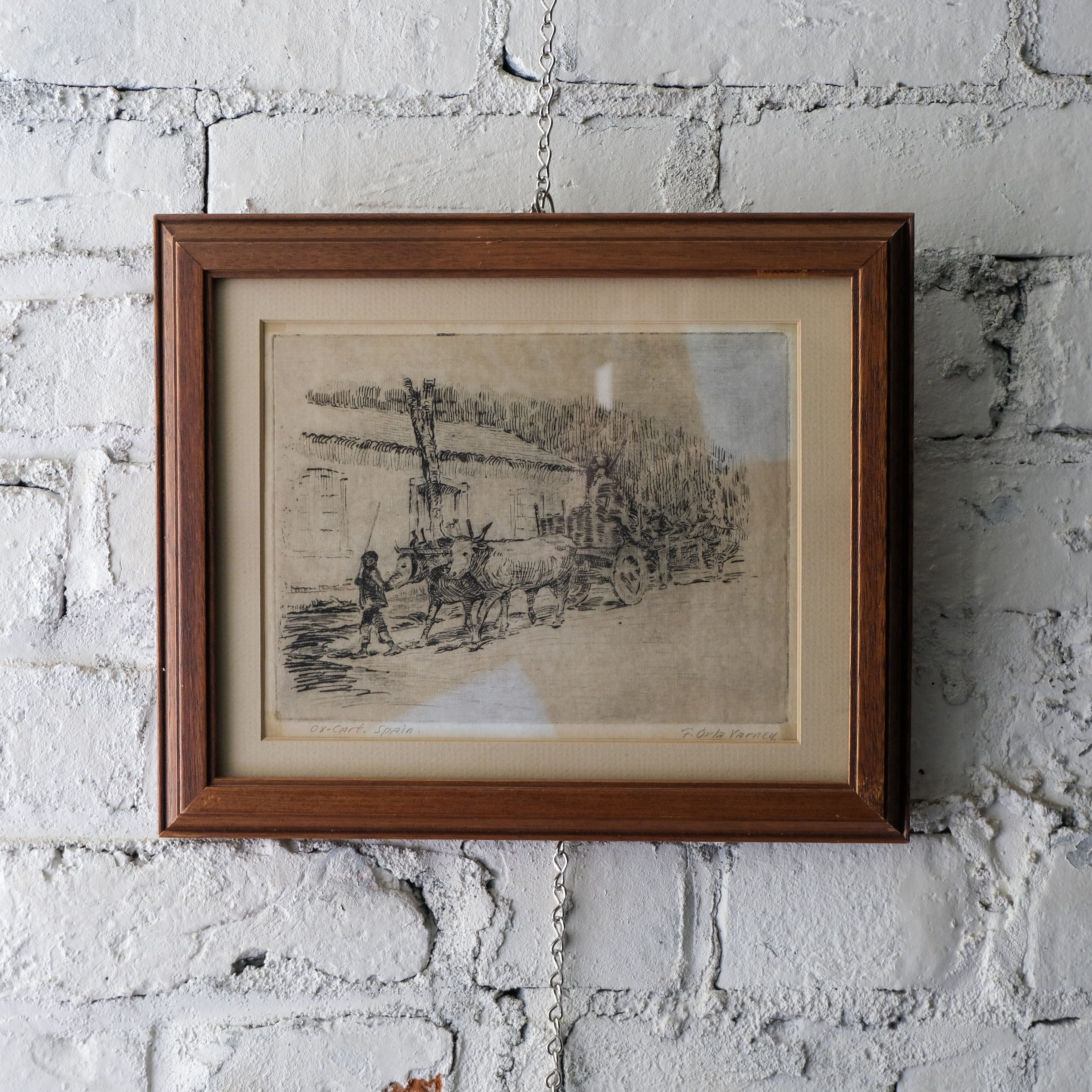 Original Signed Etching - F. Orla Varney, "Ox Cart, Spain"