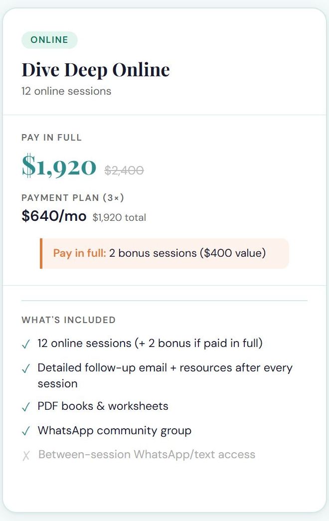 Deep Dive Online Package of 12, Payment Plan
