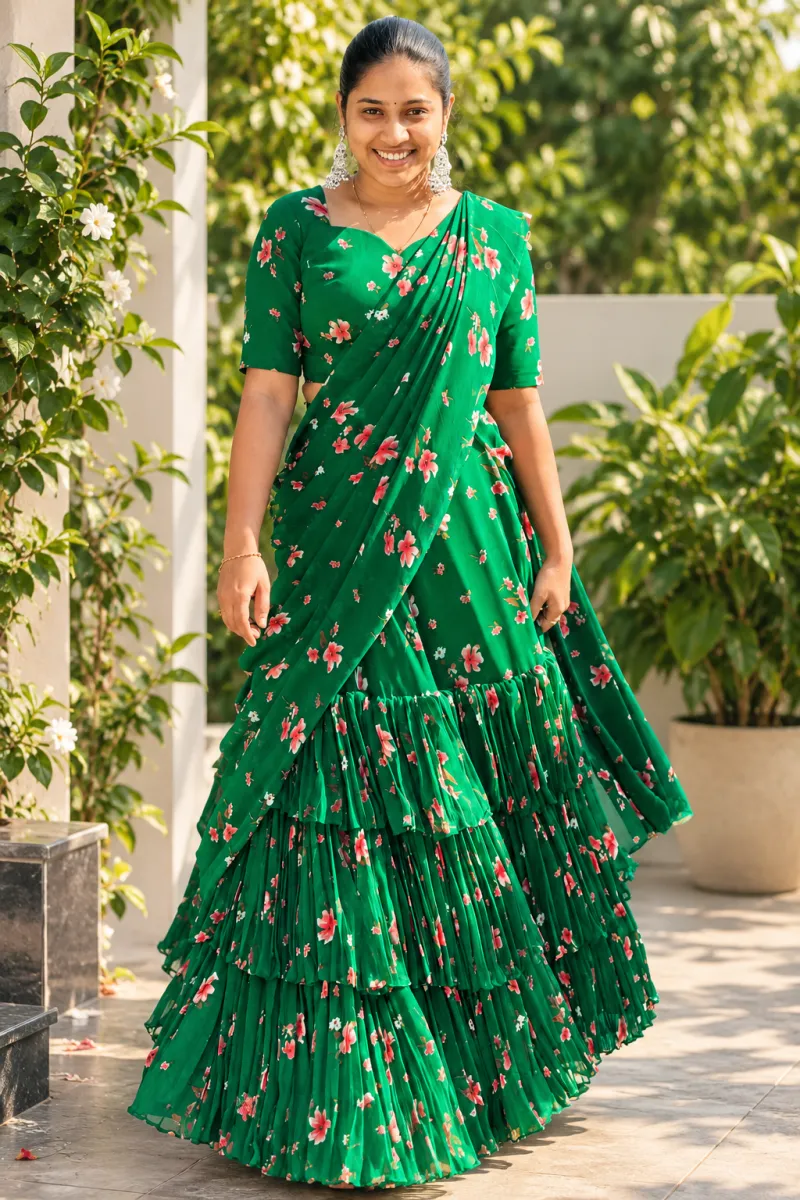Emerald ruffle Half-Saree