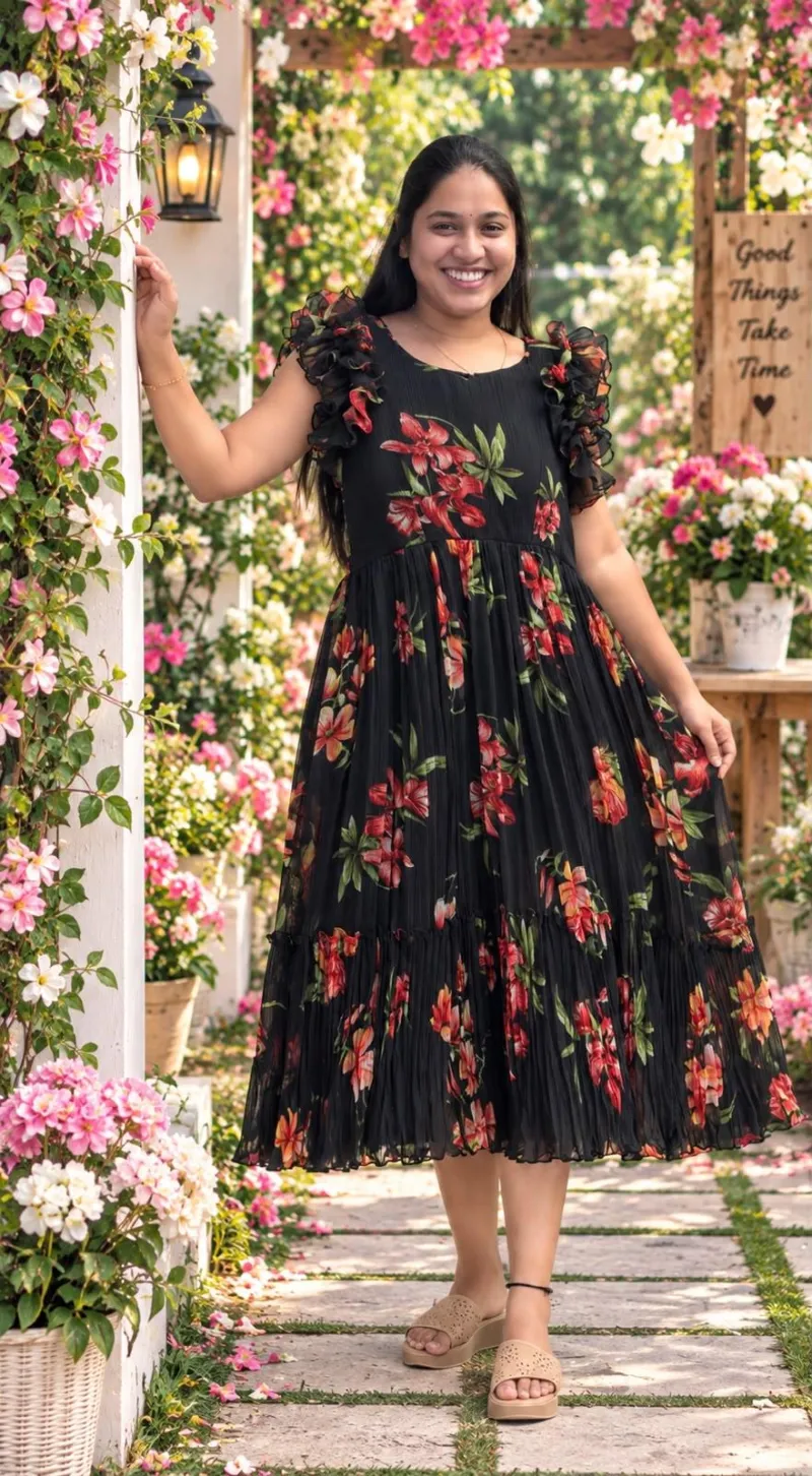 Midnight Bloom Floral Crush Chiffon Maxi,