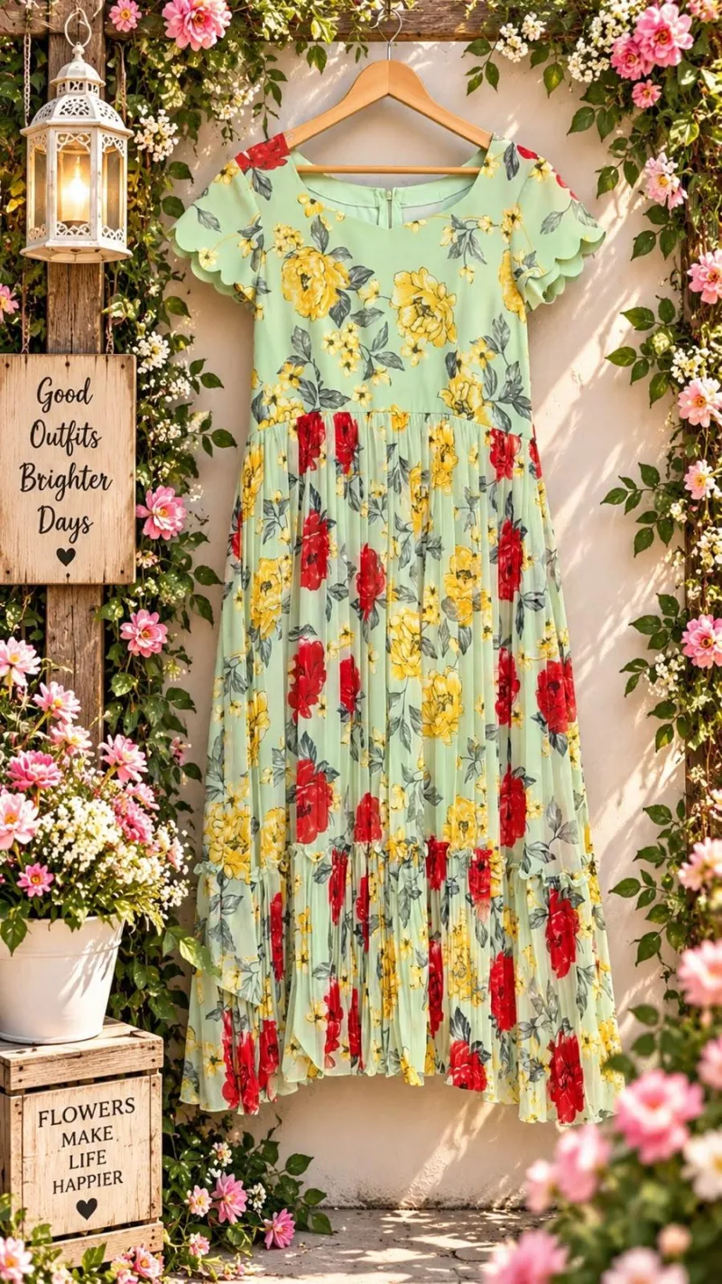 Mint Blossom Georgette Maxi