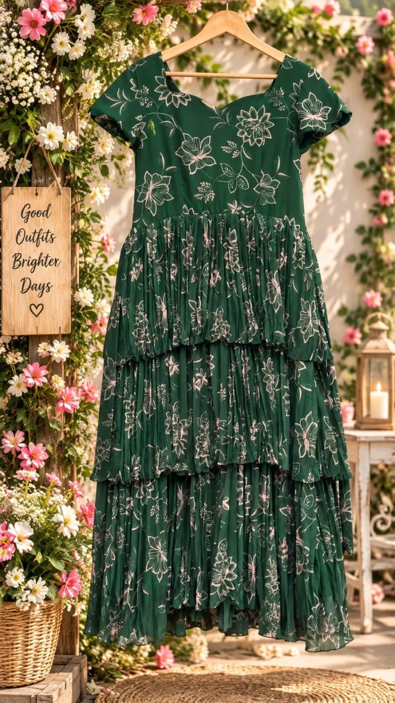 Green Layered Georgette Maxi
