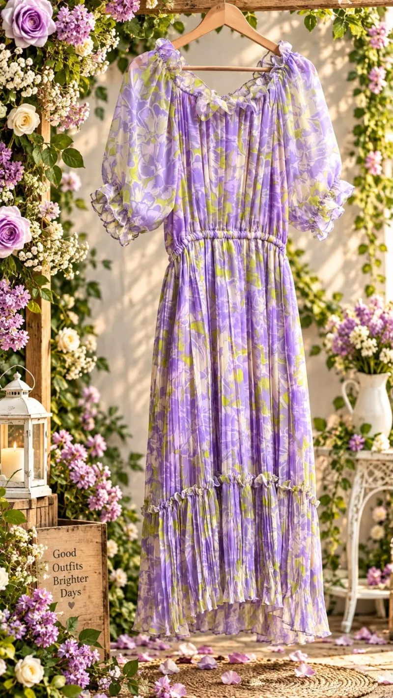 Pure Chiffon Lavender Floral Maxi