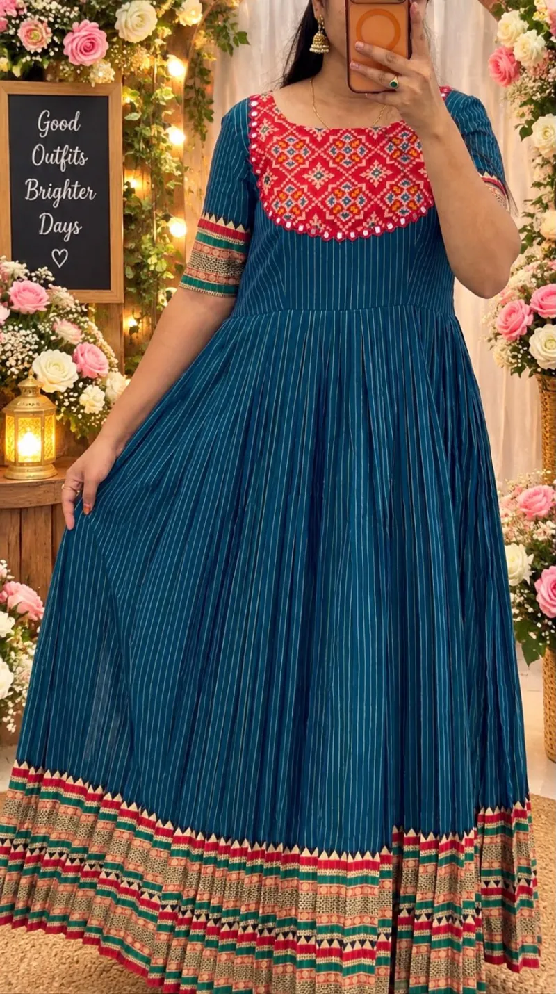 Narayanpeta Handloom Teal Blue Long Frock