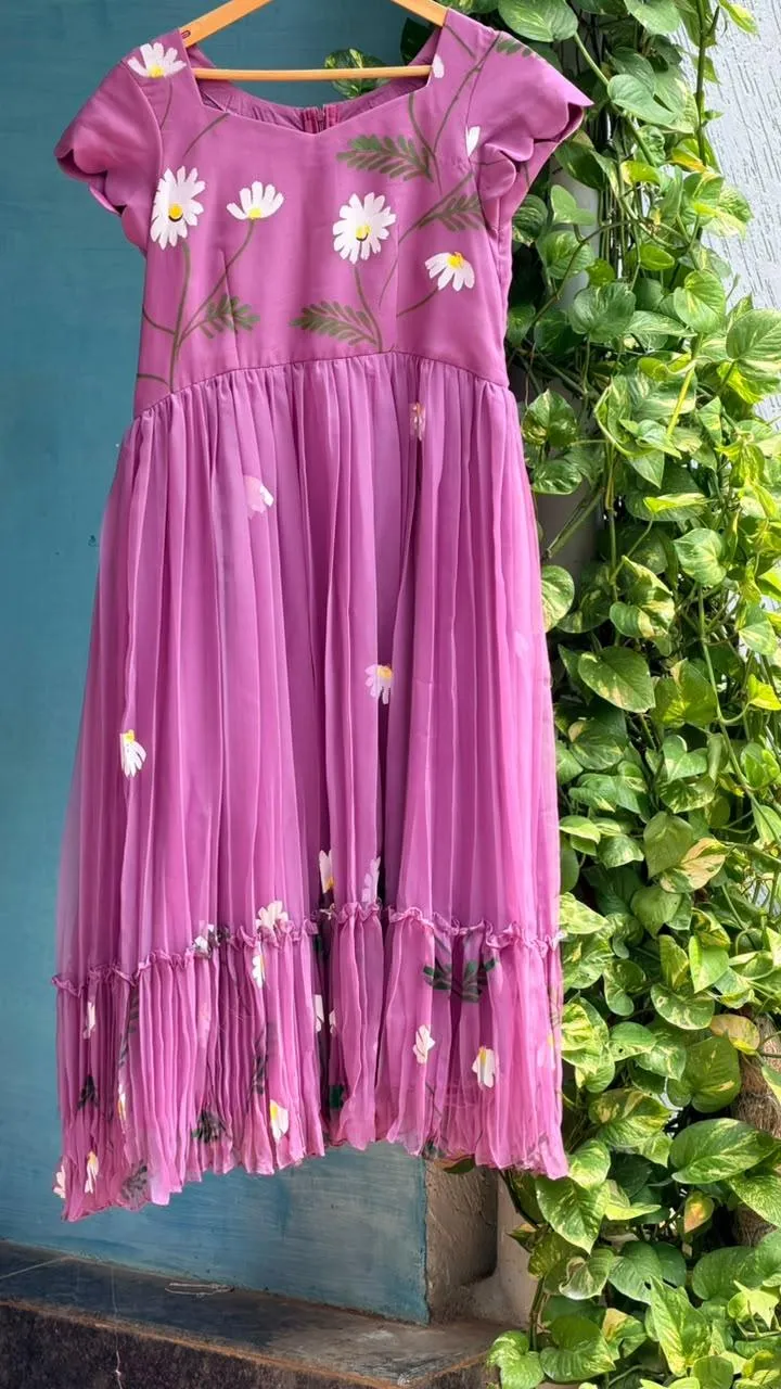 Hand Painted Georgette Scallop Sleeve Maxi