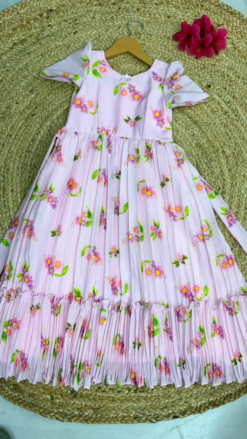 Pink Floral Mul Cotton Kid Frock