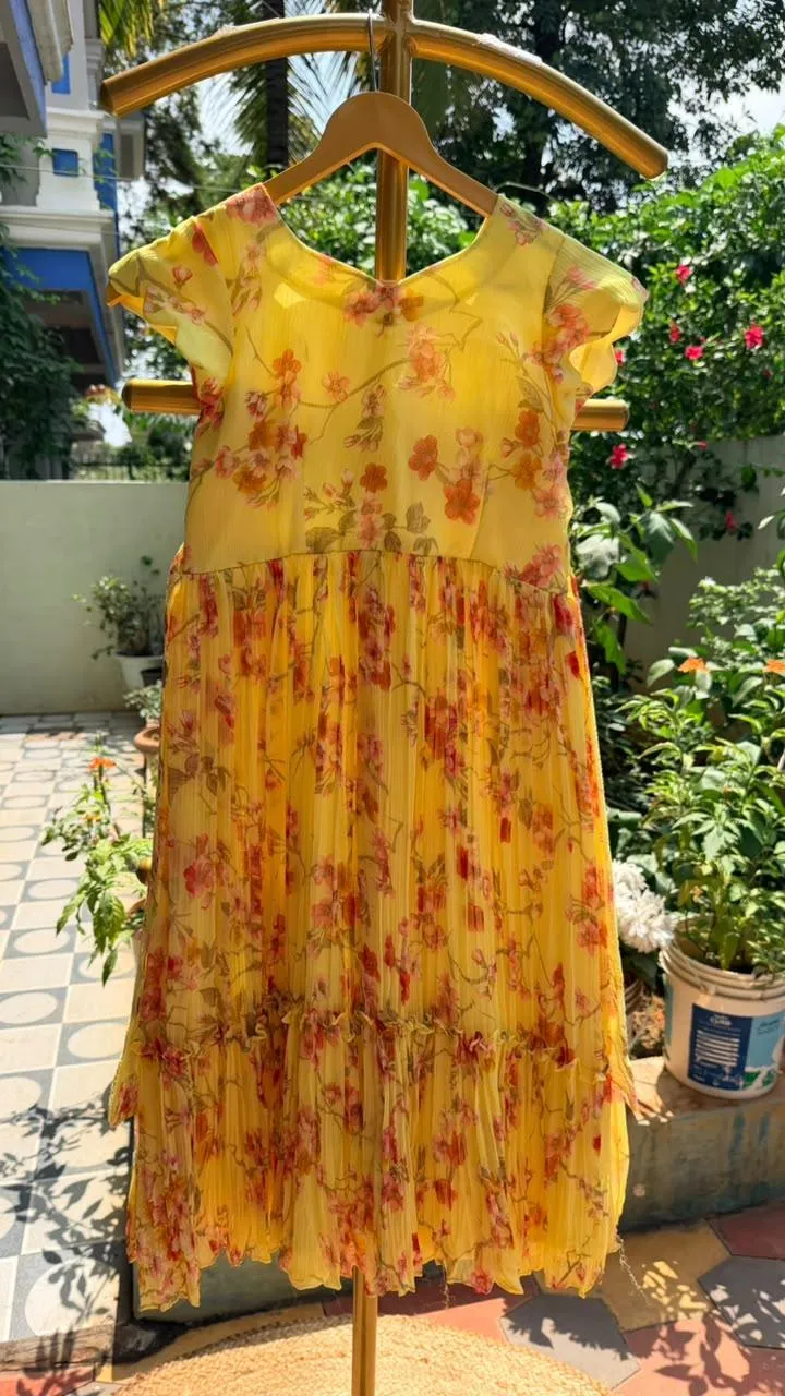 Crush Chiffon Elbow Sleeve Kids Frock