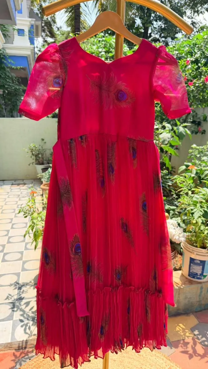 Crush Chiffon Elbow Sleeve Kids Frock