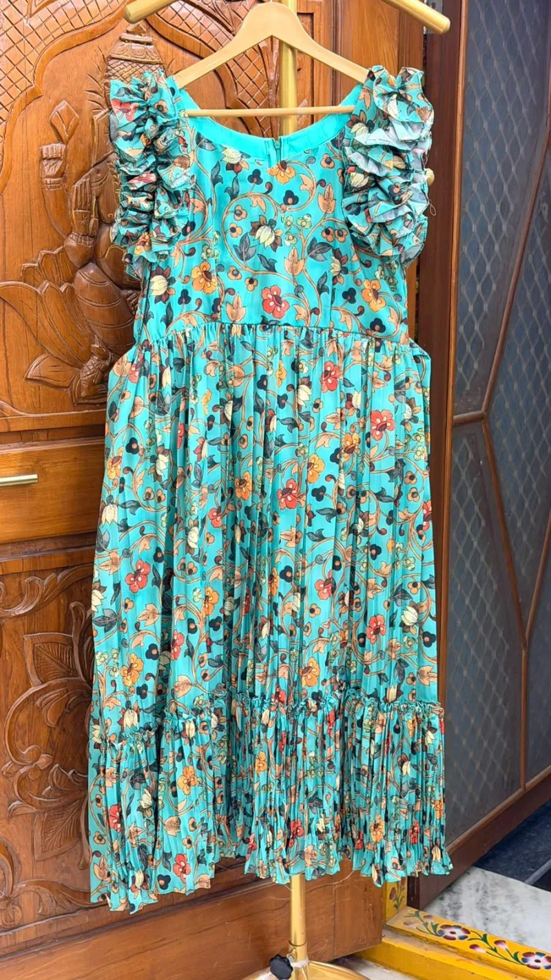 Satin Georgette Ruffle Sleeve Maxi
