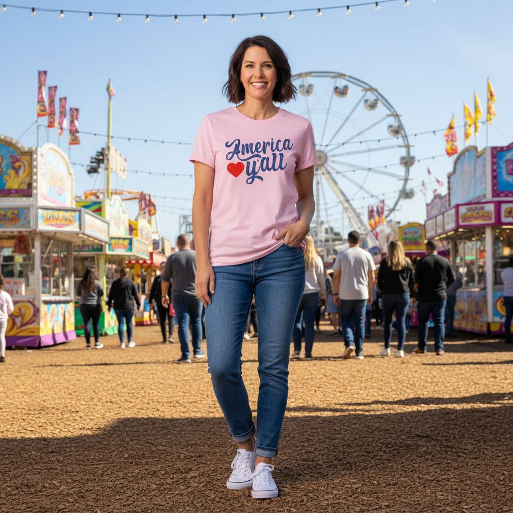 American Y'all, USA, 4th of July Round Neck T-Shirt