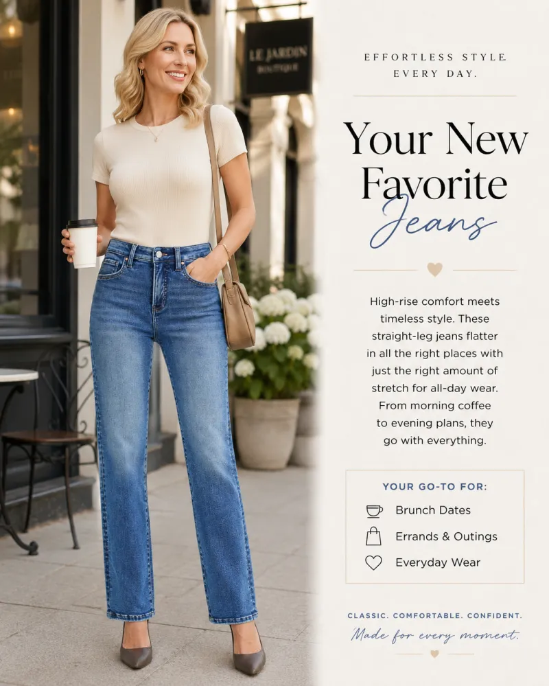 Risen Jean Tummy Control High Rise Straight Leg Jeans