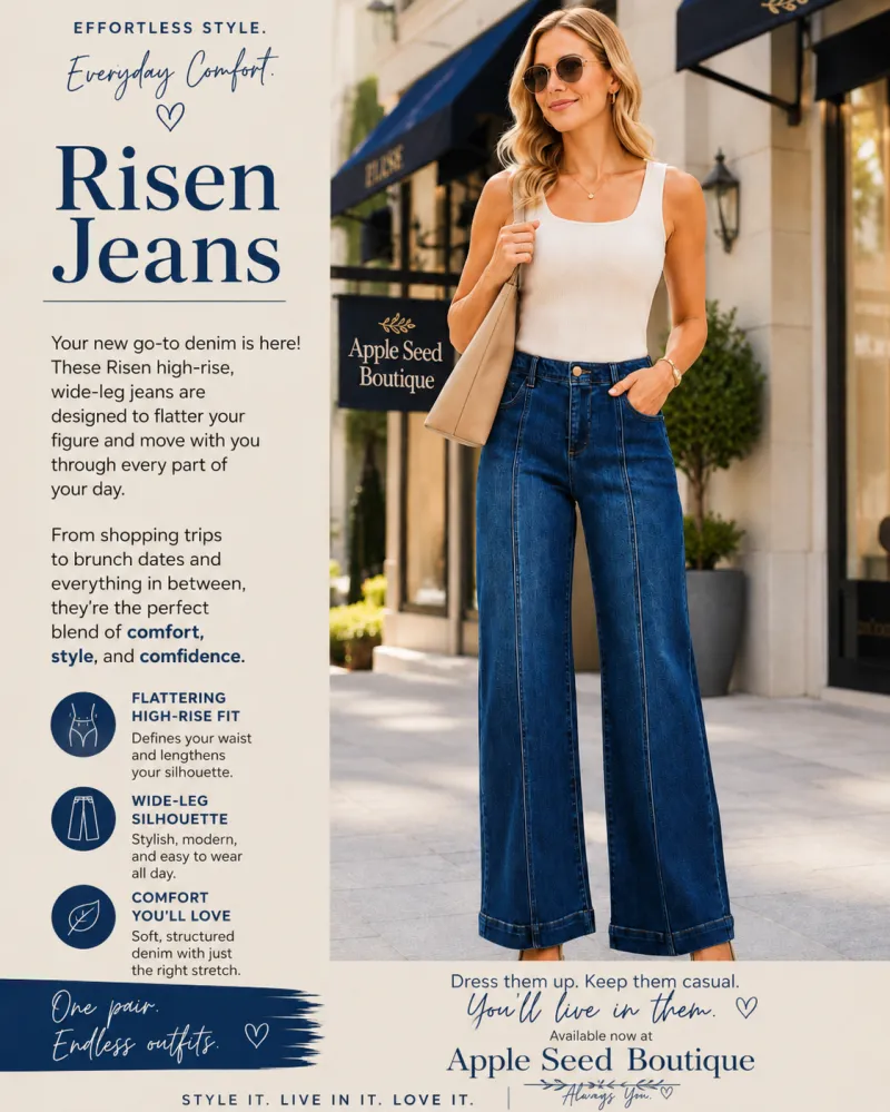 Risen Mid-Rise Wide Leg Jean with Front Seam Detail