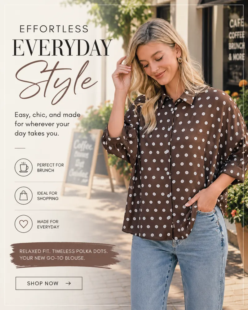 POLKA DOT PRINTED WOVEN DOLMAN BLOUSE TOP