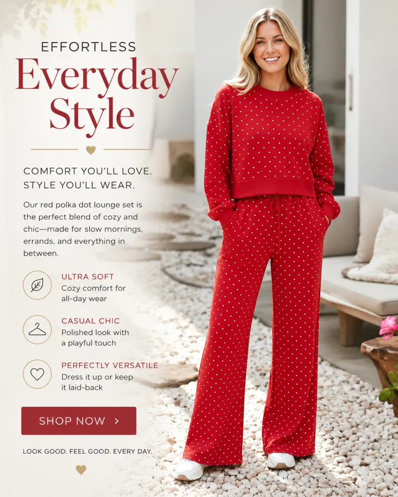 Polka Dot Drawstring Wide Leg Pants Set