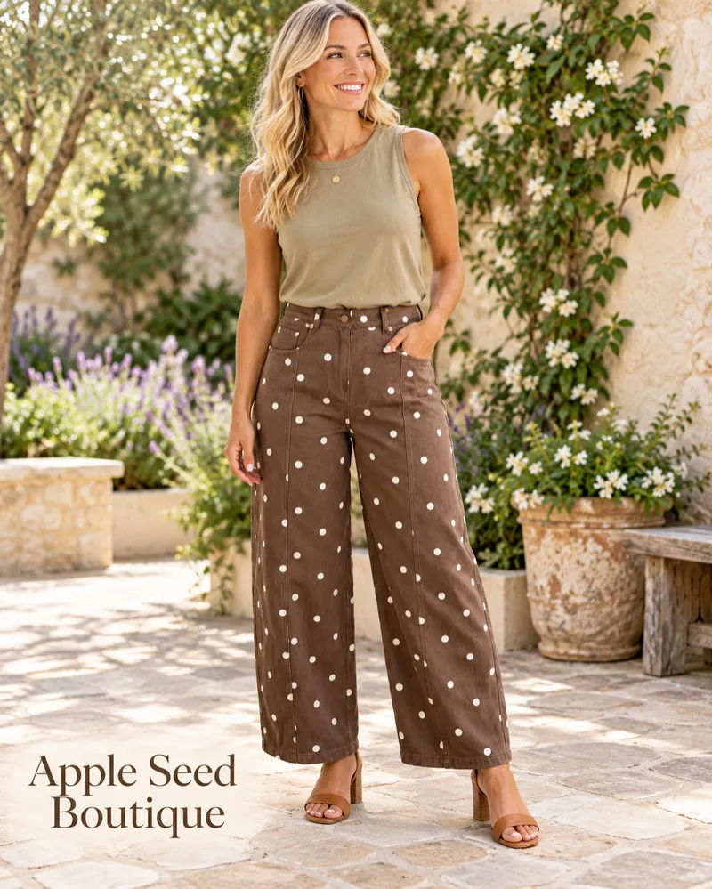 Polka Dot Seam Detail Barrel Jeans