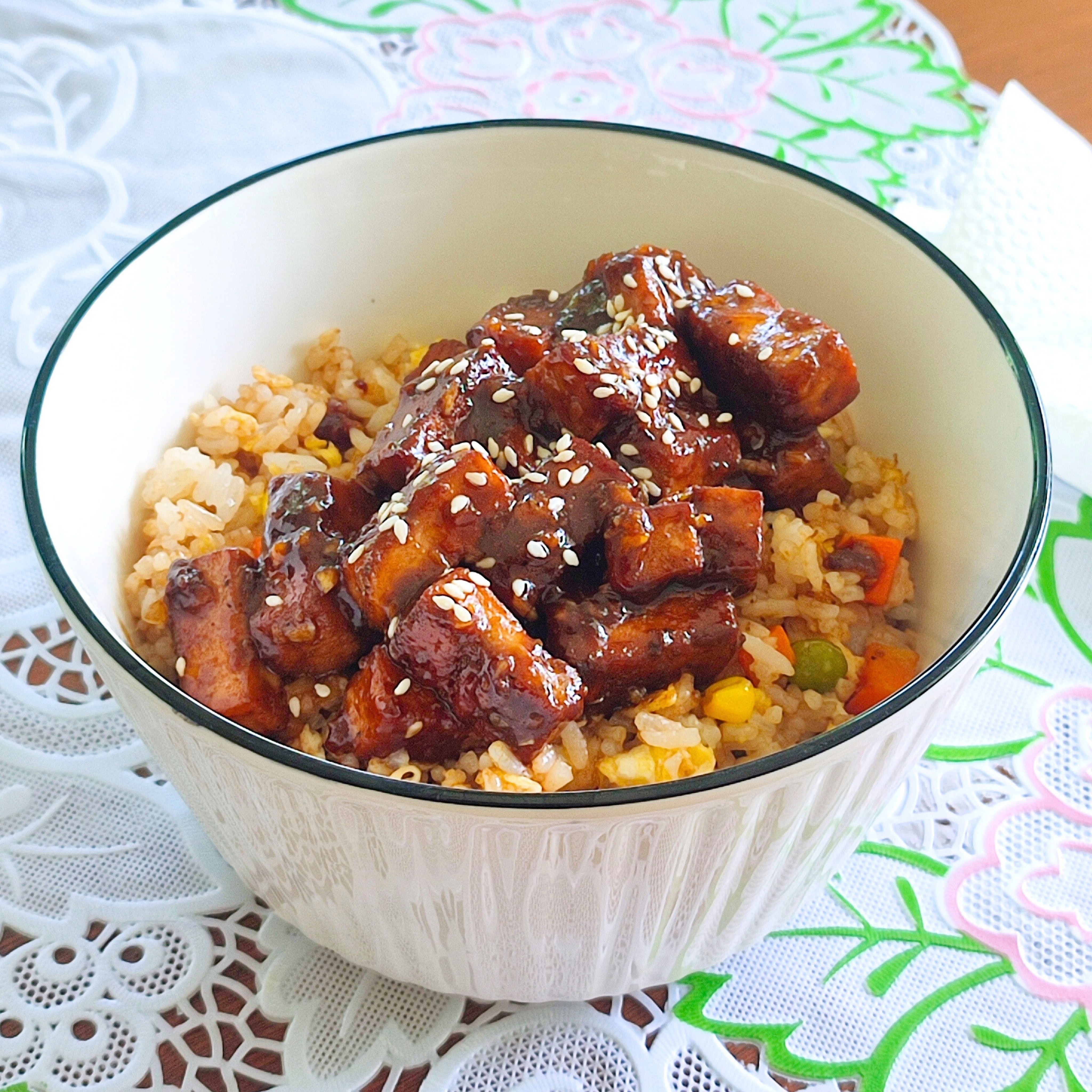 Soy Garlic Tofu Rice Scramble