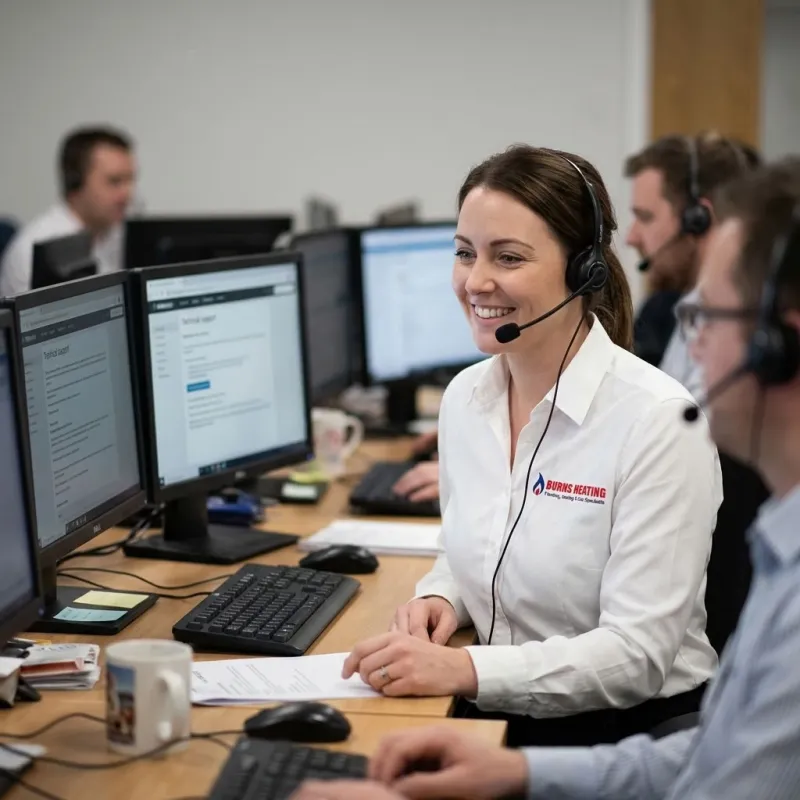 Burns Heating coordination desk dispatching plumbers across Bedfordshire & Milton Keynes