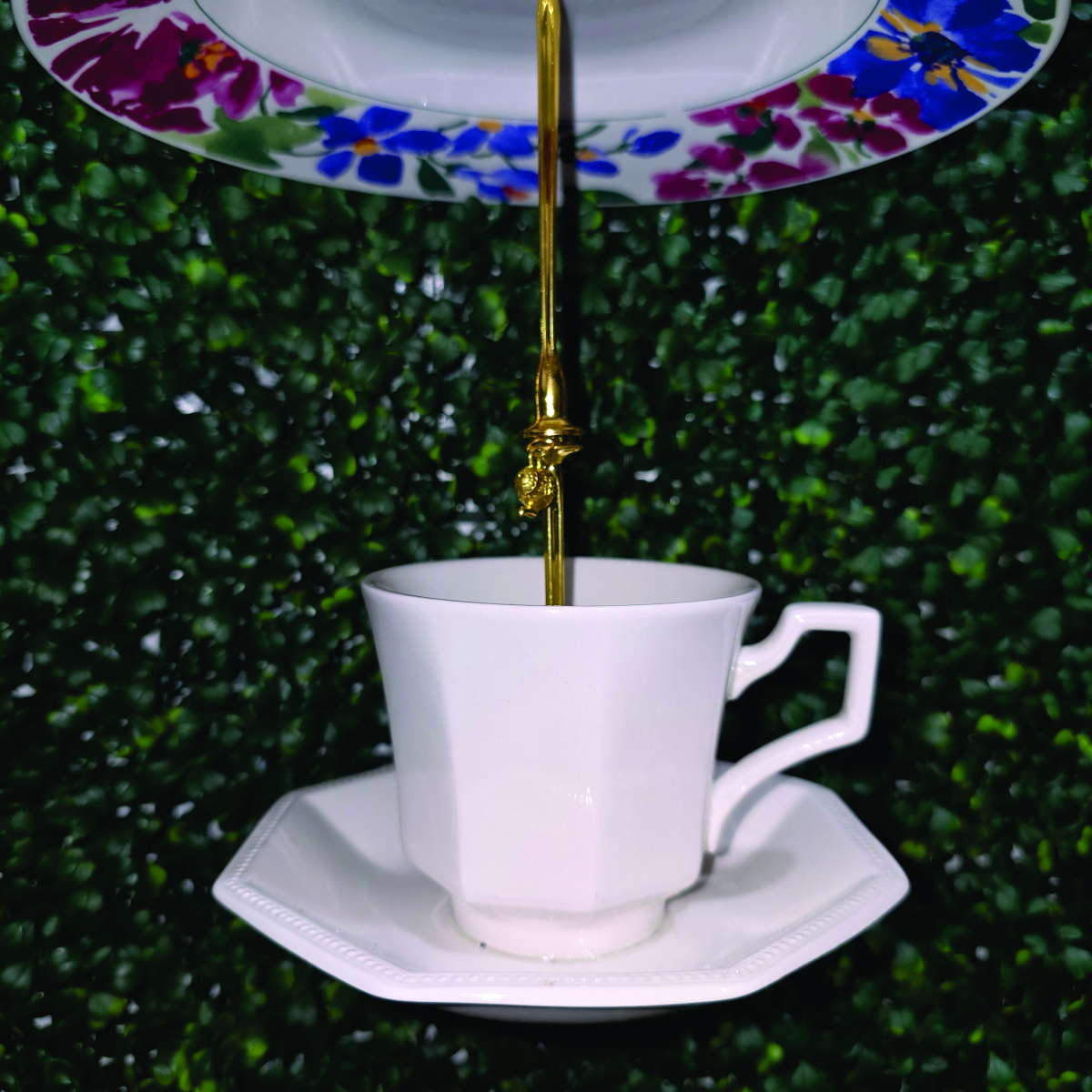 English Garden Hanging Teacup Bird Feeder with Floral Rain Cover | Tea Time for the Birds™