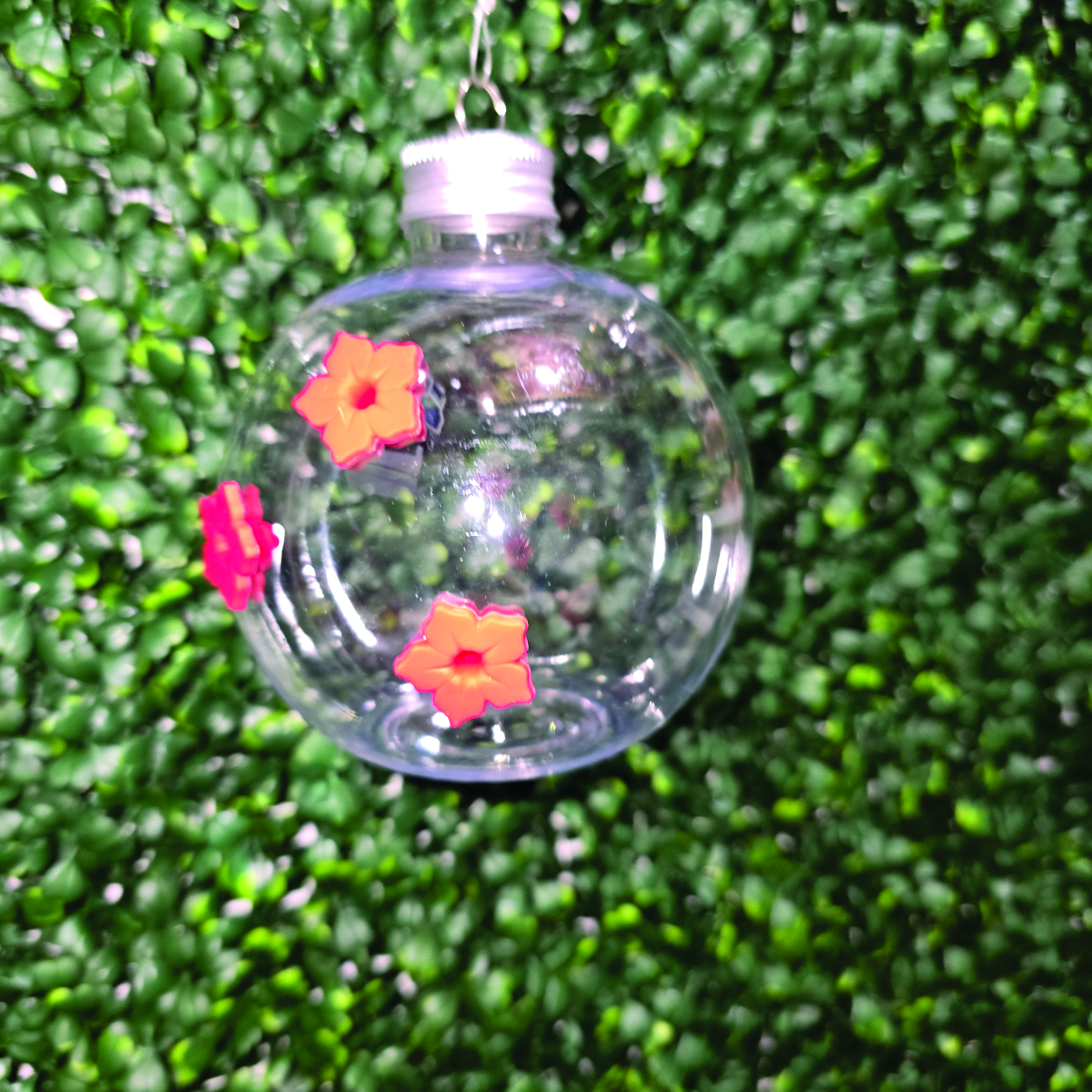 Handcrafted Clear Globe Hummingbird Feeder | Lightweight Hanging Garden Feeder with Red, White & Blue Beaded Hanger
