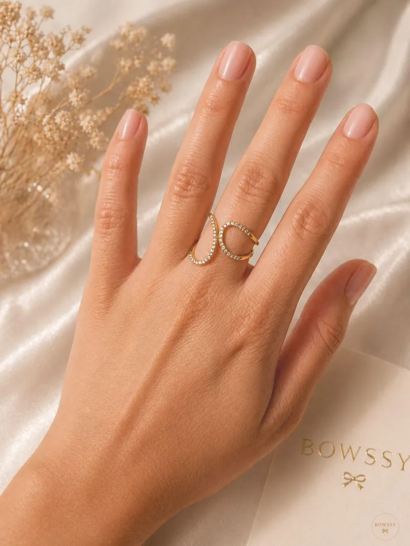 Double Loop Zircon Ring || Anti Tarnish || Stainless Steel || 18K Gold Plated ||