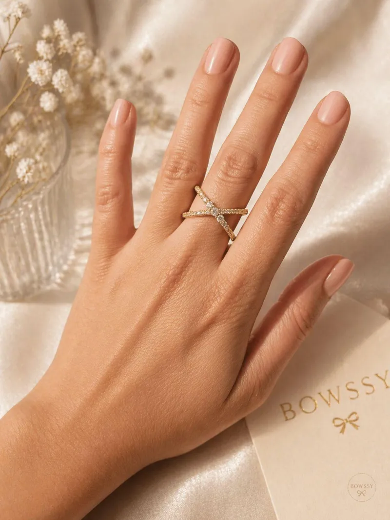  Criss-Cross Zircon Ring || Anti Tarnish || Stainless Steel || 18K Gold Plated ||