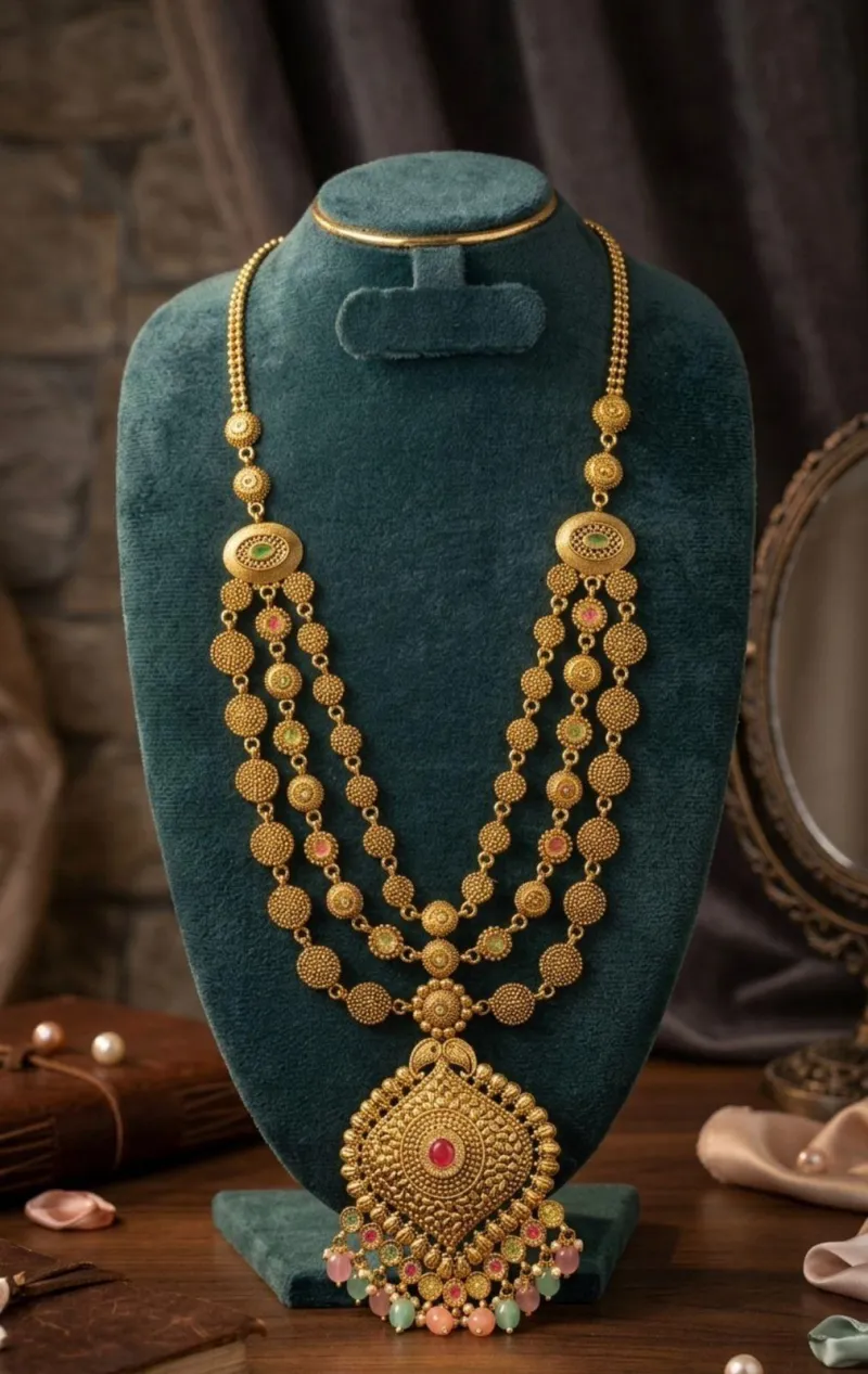 The Virasat Triple-Layer Medallion || Antique || Premium Alloys || High Grade Synthetic Stones ||