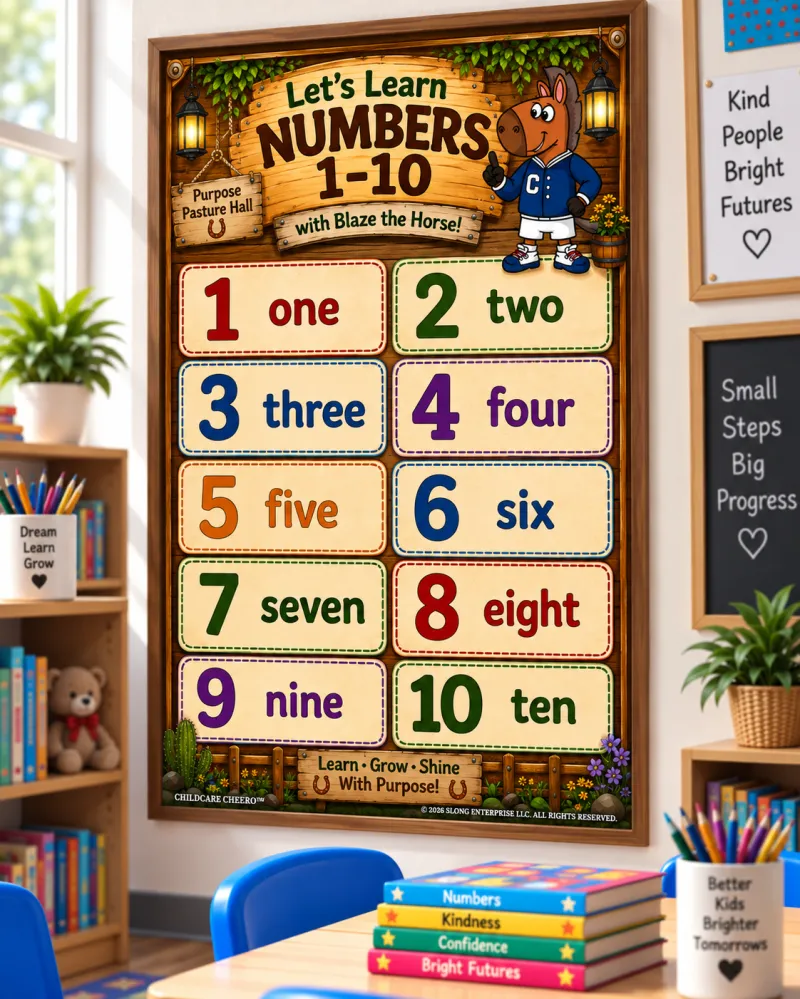 Childcare Cheero Numbers 1–10 Learning Poster | Freshman, Toddler 1’s Ages 12–23 Months