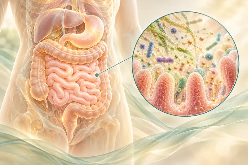 Illustration des Darms und seines Mikrobioms