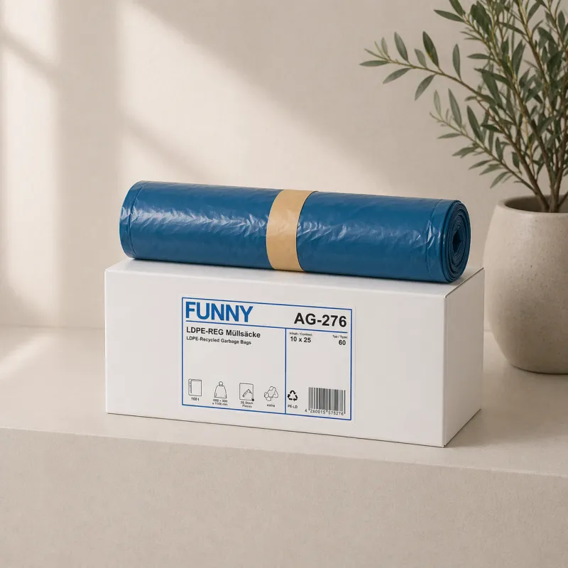 LDPE-Regenerat Müllsäcke, blau, Typ 60 extra, 160 l, 600+300 x 1.100 mm, Kartoninhalt: 10 Rollen à 25 Stück