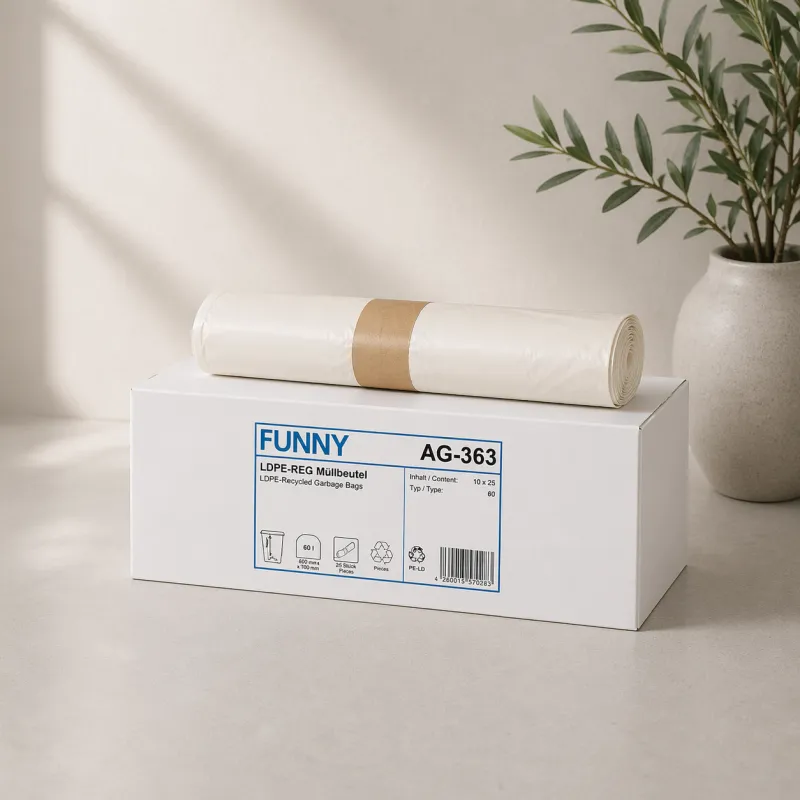 LDPE-Regenerat Müllbeutel, weiß extra, ca. 60 l, 600 x 700 mm, Kartoninhalt: 10 Rollen à 25 Stück