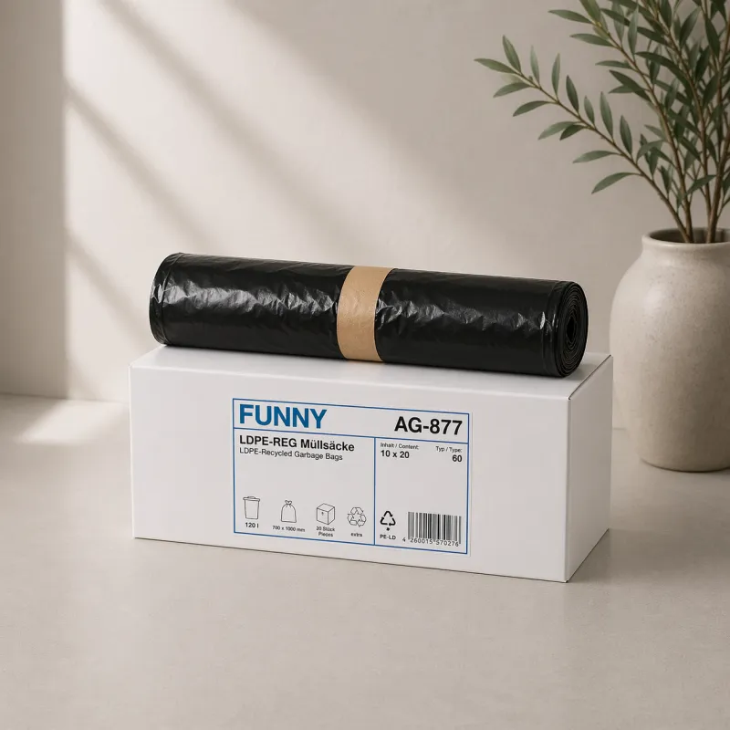 LDPE-Regenerat Müllsäcke, schwarz, Typ 60, 120 l, 700 x 1.000 mm, Kartoninhalt: 10 Rollen à 20 Stück