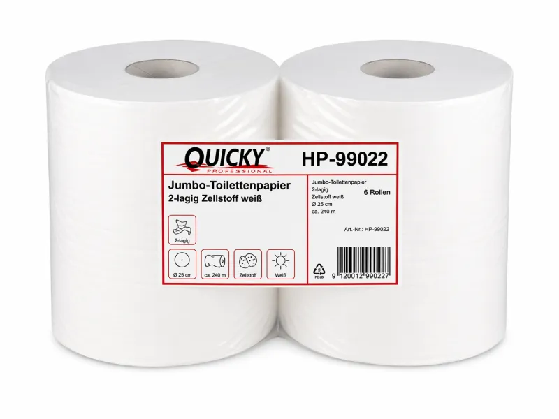 Jumbo-Toilettenpapier, 2-lagig Zellstoff weiß, Ø 25 cm, 6 Rollen