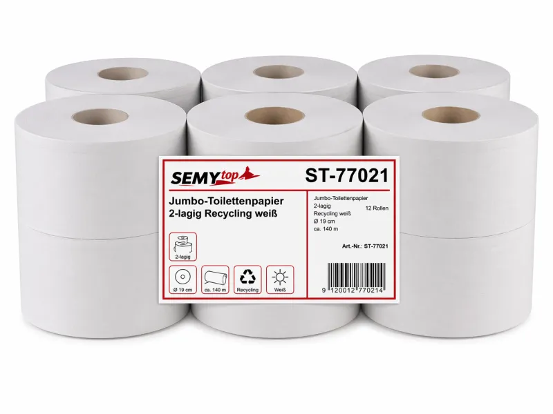 Jumbo-Toilettenpapier, 2-lagig Recycling weiß, Ø 19 cm, 12 Rollen