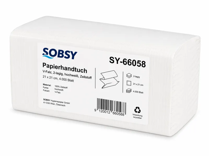 Papierhandtuch, V-Falz, 2-lagig, hochweiß, Zellstoff, 21 x 21 cm, 4.000 Blatt
