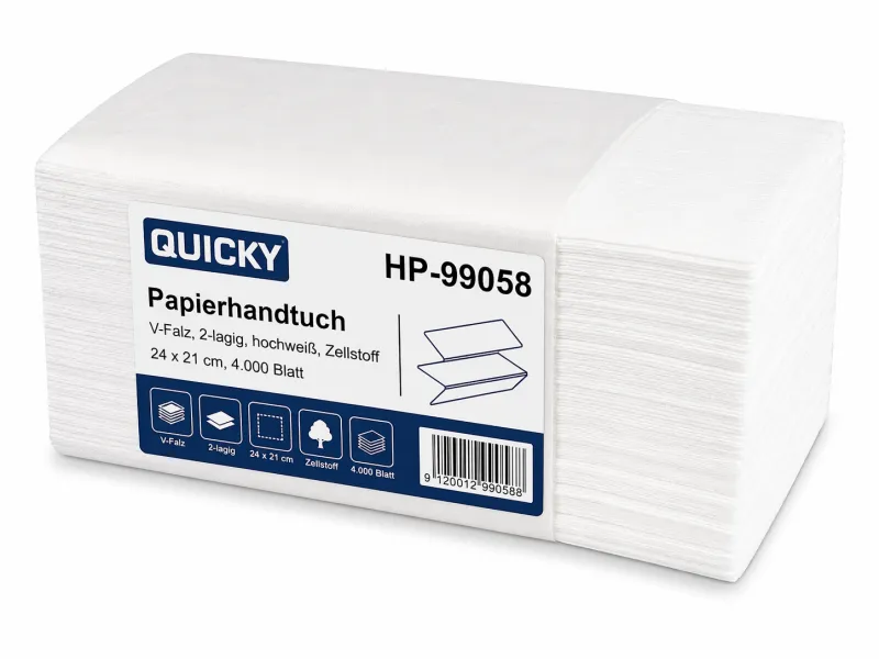 Papierhandtuch, V-Falz, 2-lagig, hochweiß, Zellstoff, 24 x 21 cm, 4.000 Blatt