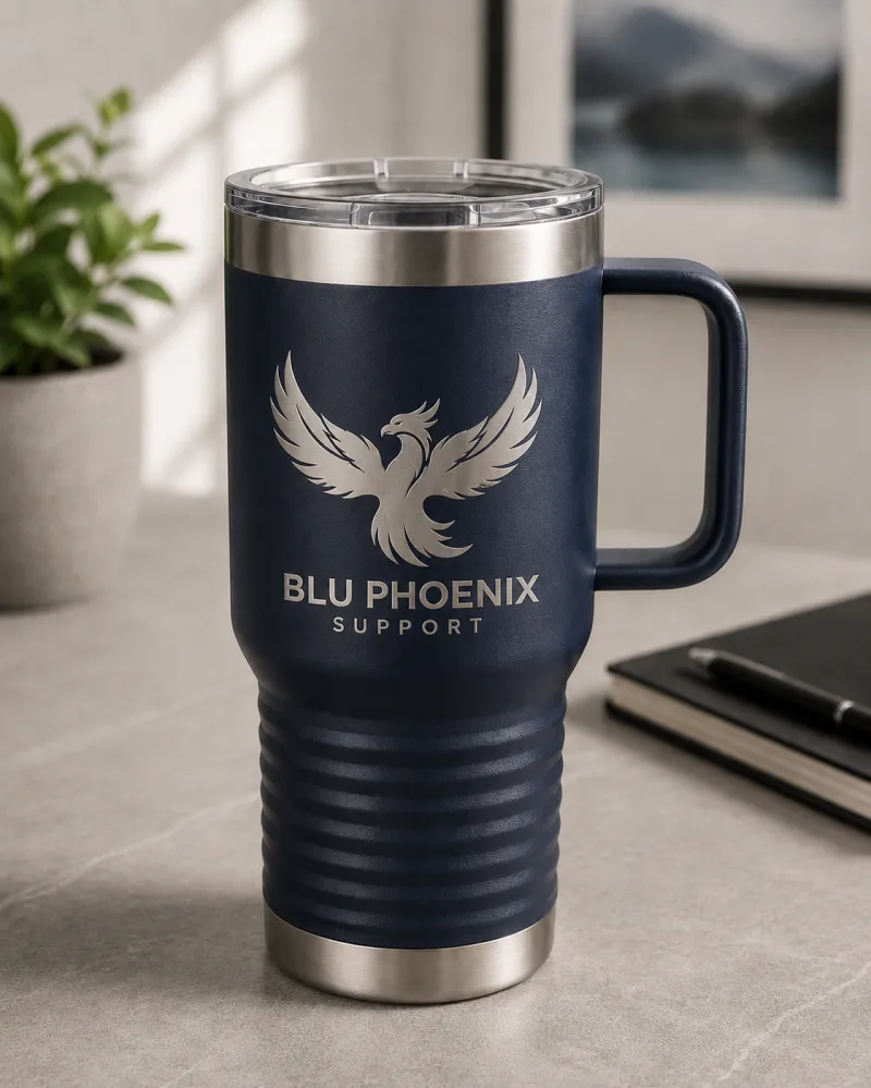 Blue Phoenix Support 20 Oz Tumbler with Handle