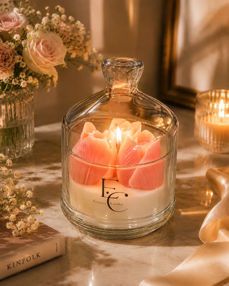 Luxury Floral Cloche Candle Collection – Elegant Decorative Scented Candles in Glass Dome