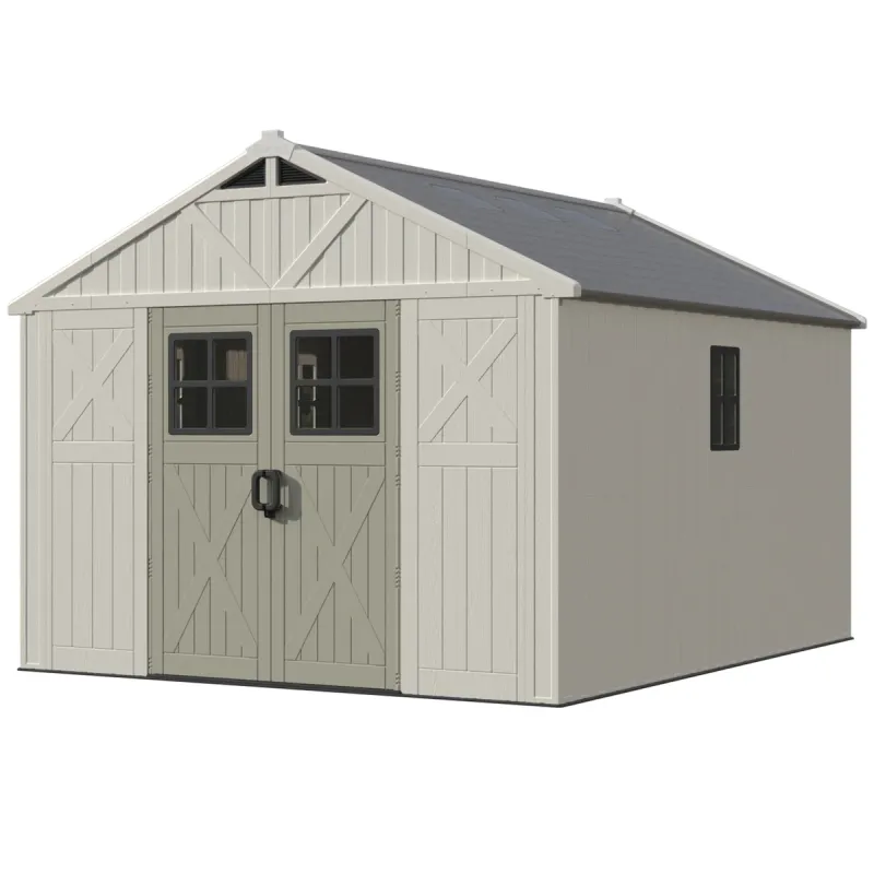 10x12 Vinyl Storage Shed with Skylight, Lockable Door & Windows