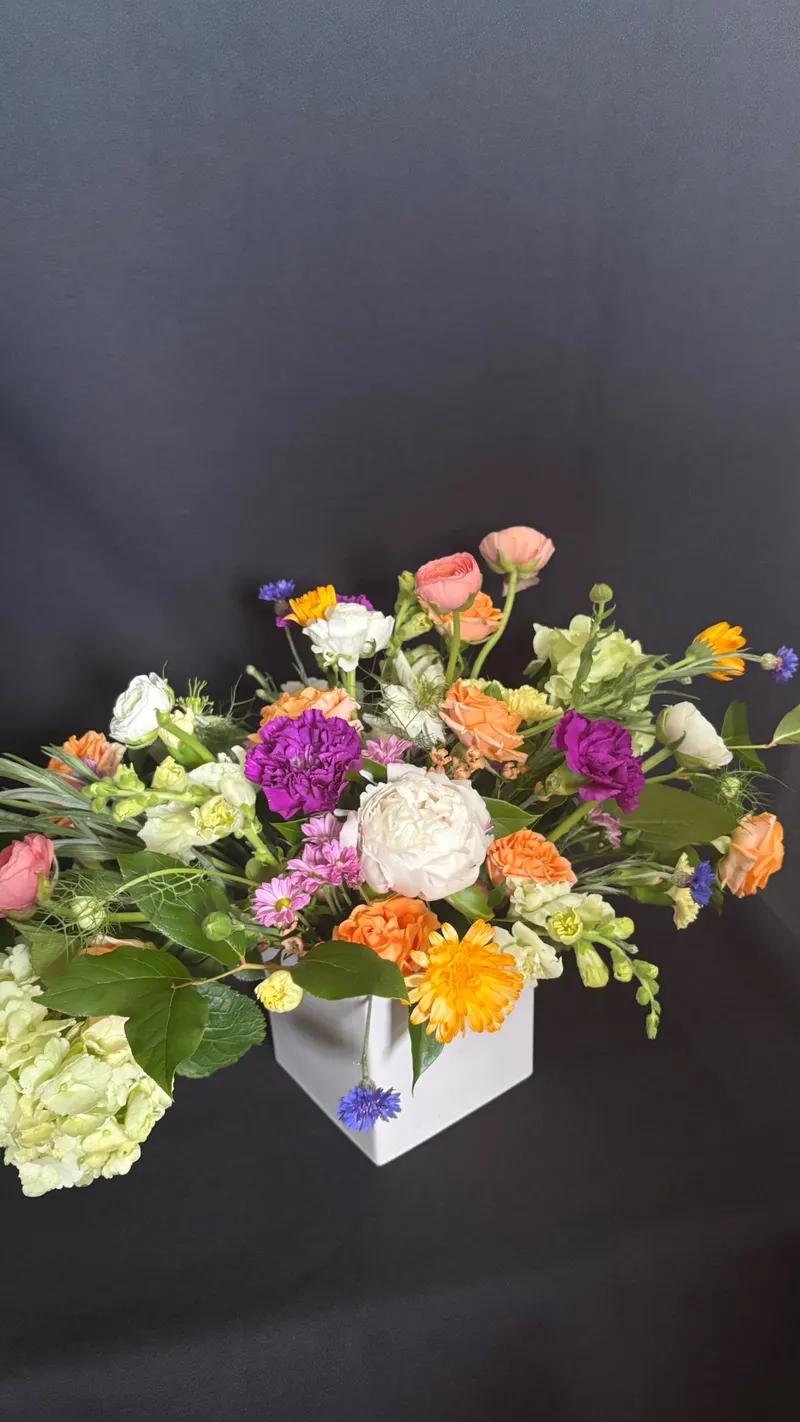 Seasonal Flowers Square Vase