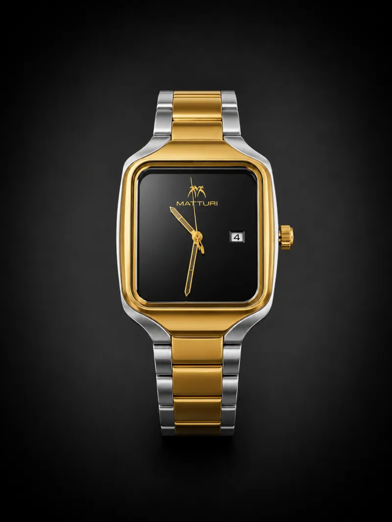 Matturi Two-Tone Black Dial Watch for Men