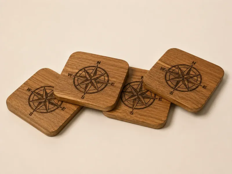 Wooden Coasters - Compass Rose - Set of 4